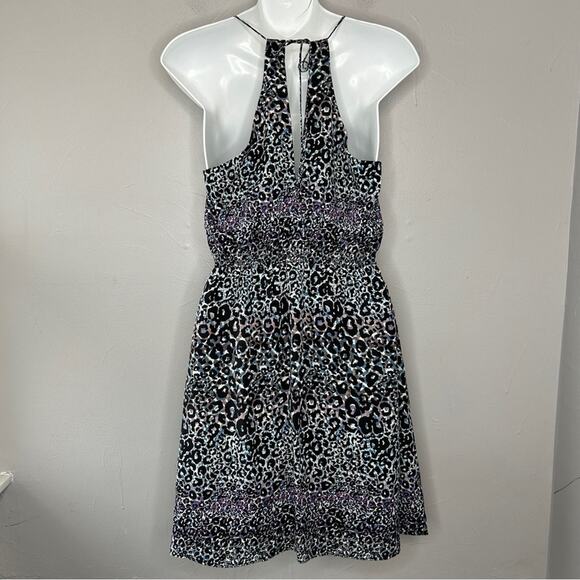 BCBGENERATION Mini Dress Womens Size XS Leopard Print Animal Ruffle Colorful - Picture 6 of 10